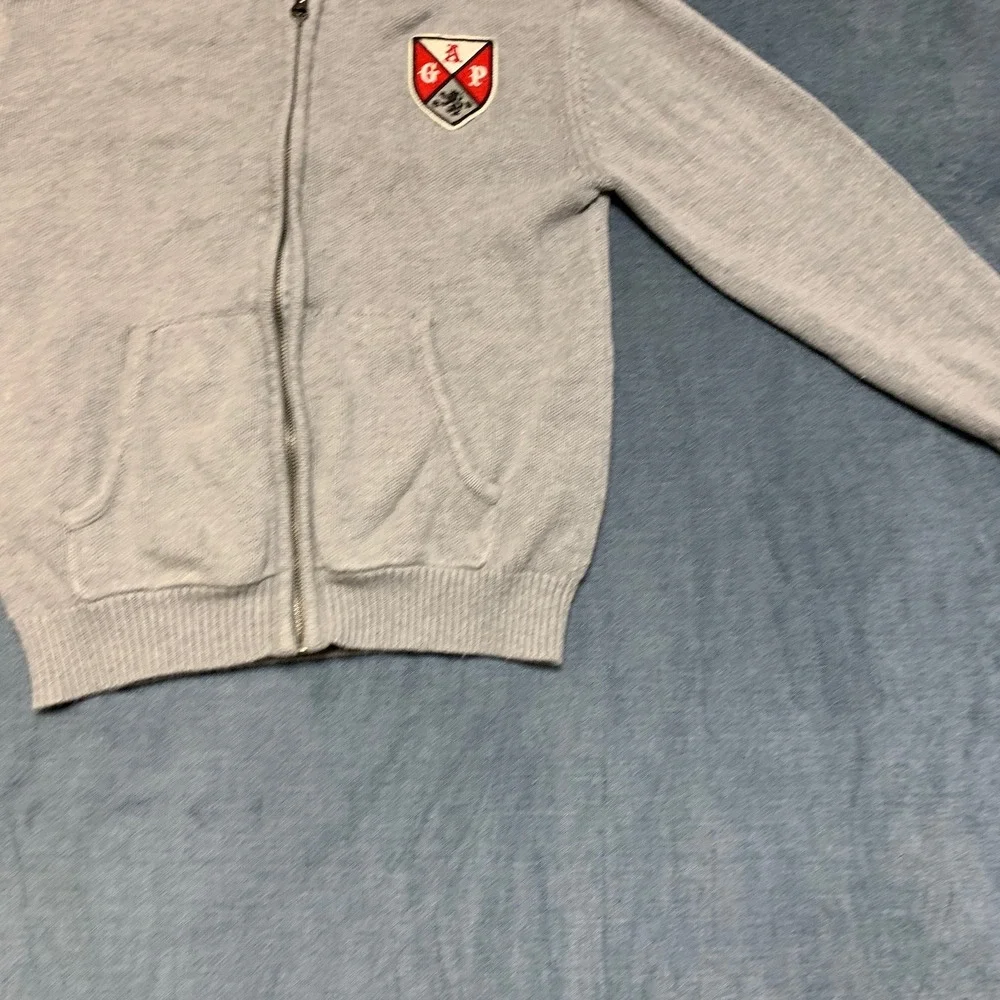 Gap Hoodie Kids Medium Heather Gray Full Zip Knit Ribbed Kangaroo Pockets Winter